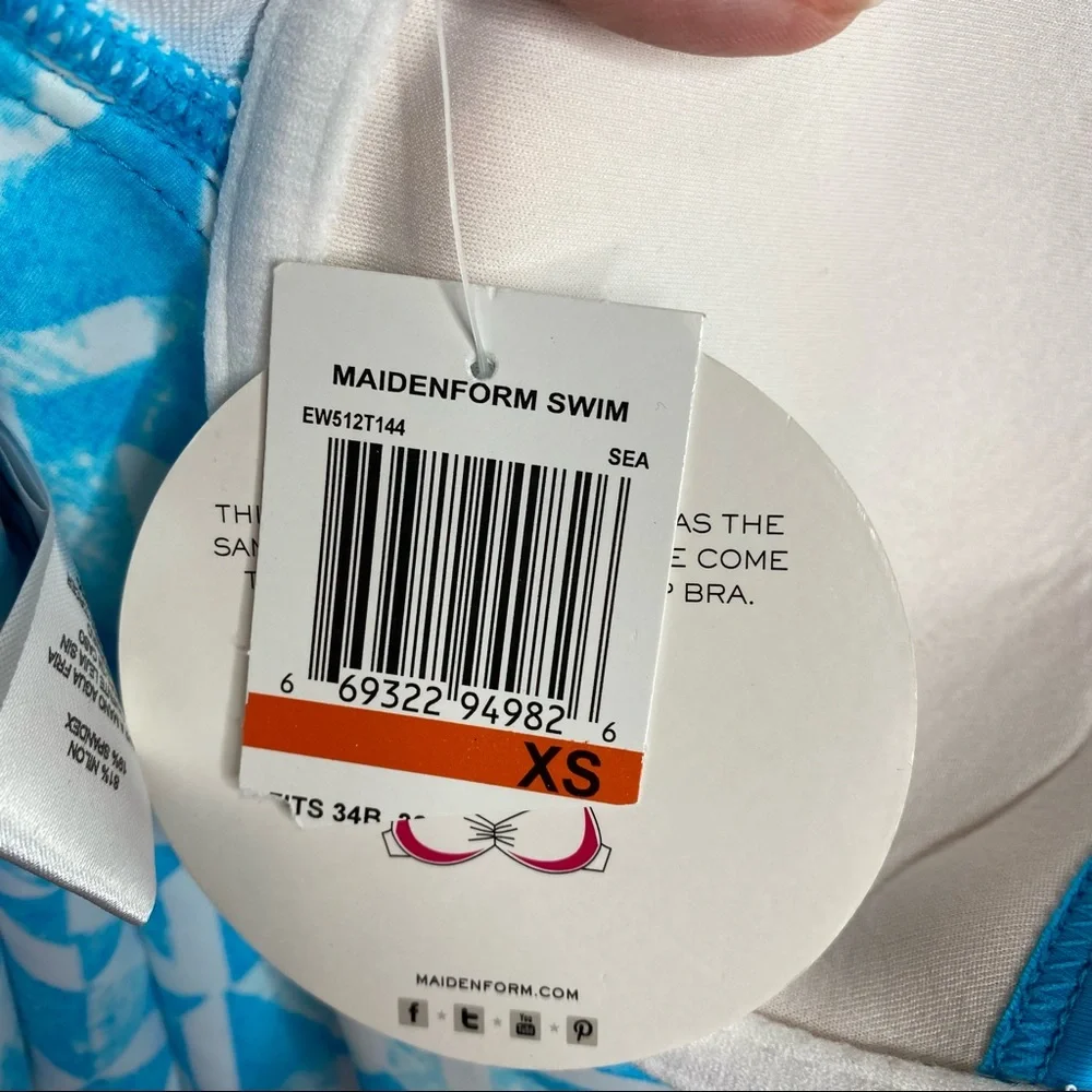 Maidenform Swim By the Sea Tankini Push Up Bra Fit Blue & White Print XSmall